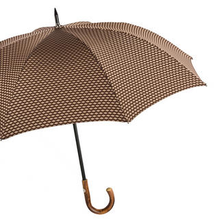 Geometric jacquard chestnut handle water resistant handmade Italian umbrella side