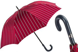 Large striped Italian leather handle handmade men's umbrella front view