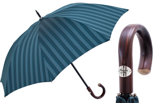 Large striped dark chestnut handle handmade Italian men's umbrella front view