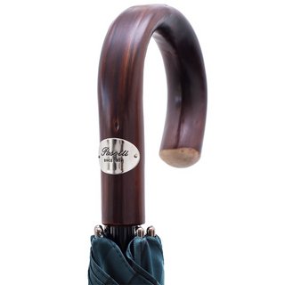 Large striped dark chestnut handle handmade Italian men's umbrella canopy