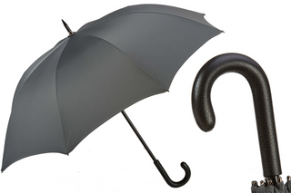 Mini chevron leather handle manual open handmade Italian men's umbrella front view