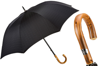 Black wide extra large canopy chestnut handle handmade Italian umbrella front view