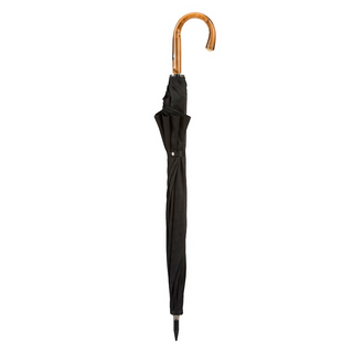 Black wide extra large canopy chestnut handle handmade Italian umbrella close-up