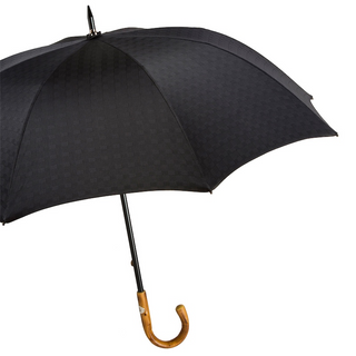 Black wide extra large canopy chestnut handle handmade Italian umbrella side view