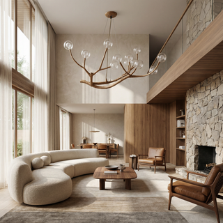 Modern Amber Chandelier – Multi-Head LED Lighting with Gold Finish