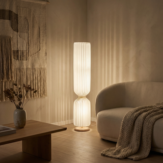 Modern Floor Lamp – White Fabric LED Lighting | Slender Standing Lamp