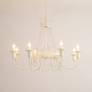 White glass crystal chandelier side — vintage metal tassel warm
