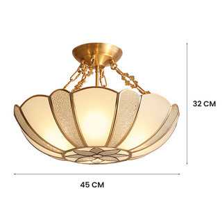 Scalloped brass chain ceiling lamp – 4-light installed view
