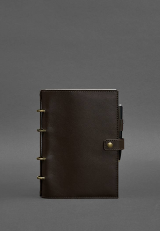 leather bound notebook handcrafted journal replaceable insert pen holder angle view