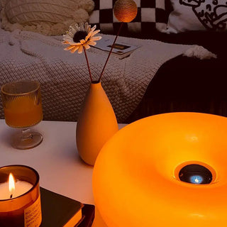 Donut orange glass lamp setting — cute LED wide view