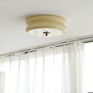 Art Deco cream ceiling light with glass shade and jade finish