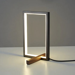 Minimalist LED lamp walnut — copper square warm glow