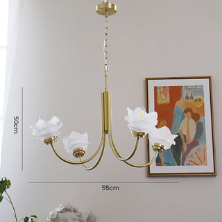 Vintage French brass chandelier front — 3-light rose glass design