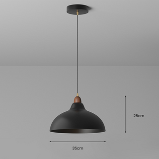 Pot-shaped pendant showing wood and metal finish