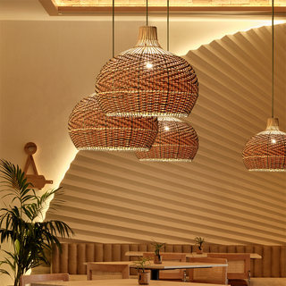 Suspension en rotin – Lampe suspendue tissée à la main avec câble de suspension réglable