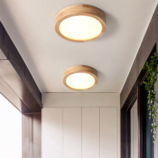 Wood Flush Mount Light – Contemporary Round LED Ceiling Lamp With Sleek Finish