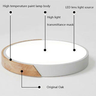 Wood Ceiling Lamp – Modern Round LED Dimmable Flush Mount Lighting Fixture