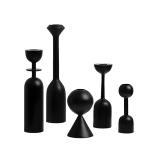sahara candle holder set modern black wooden candle holders solid base front view