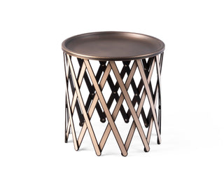 safari folding table designer portable coffee table bronzed plate leather front view