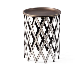 safari folding table designer portable coffee table bronzed plate leather close-up