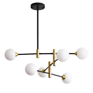 Modern sputnik chandelier illuminated — round iron glass warm hanging
