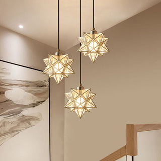 Star glass hallway pendant with black gold finish