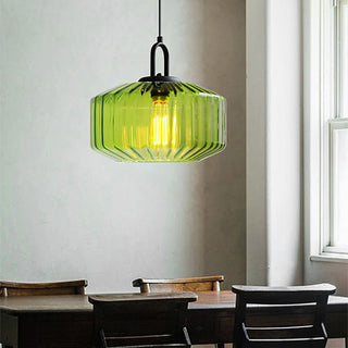 Mid Century Pendant Light – Striped Glass Lamp with E27 Bulb Base for Living Room