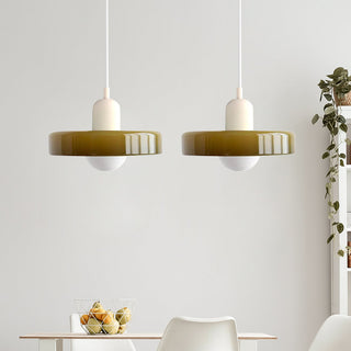 Two-head Bauhaus glass pendant showing LED fixture