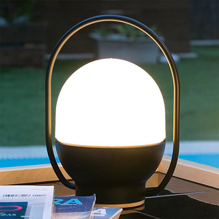 Portable black white LED indoor table lamp — metal base