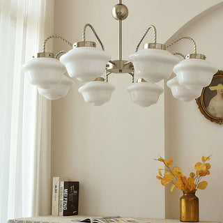 Suspension à chaîne - Suspension industrielle blanche avec abat-jour en verre et cordon réglable