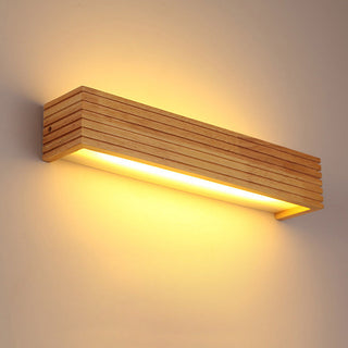 Rustic wood LED bathroom wall lamp angle — vanity sconce