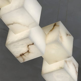 Lámpara colgante geométrica moderna – Lámpara de techo artística con pantalla de alabastro blanco