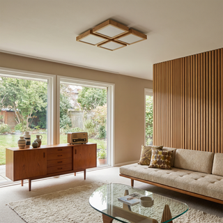 Natural Wood Ceiling Light – Rectangular LED Lamp With Soft Ambient Lighting