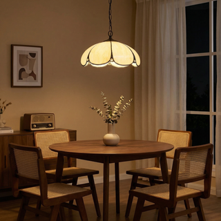 Tiffany Pendant Lamp – Amber Glass Golden Pendant Light With Iron Base Fixture