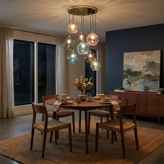 Colorful Glass Pendant Lamp – Textured Globe Lighting With Adjustable Cable