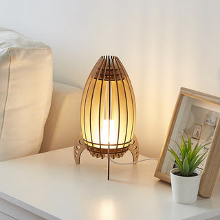 Modern rocket desk lamp — wooden slats warm ambient glow