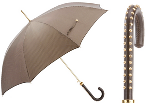 Luxury automatic handmade Italian studded leather handle umbrella front view