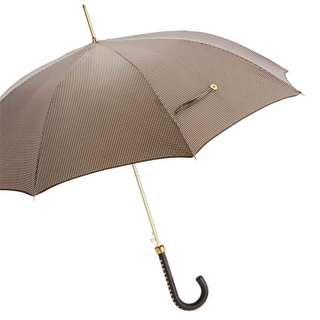 Luxury automatic handmade Italian studded leather handle umbrella side view