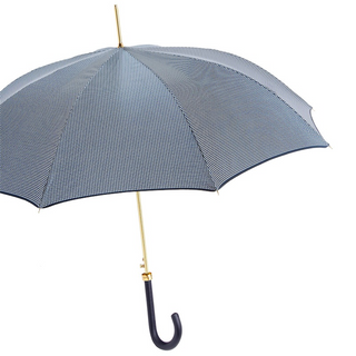 Navy luxury automatic leather handle handmade Italian umbrella side view