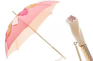 Pink Swarovski manual leaf pattern handmade Italian crystal umbrella front
