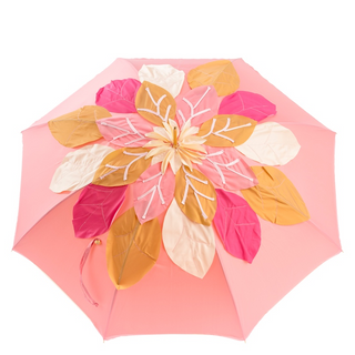 Pink Swarovski manual leaf pattern handmade Italian umbrella top view