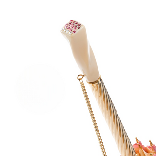 Pink Swarovski manual leaf pattern handmade Italian umbrella canopy