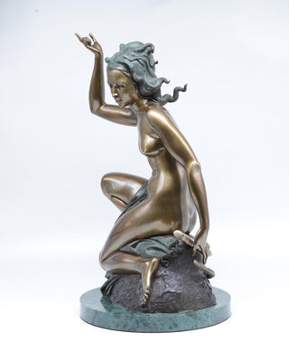 bronze lion limited edition figurative art sculpture stone base side view