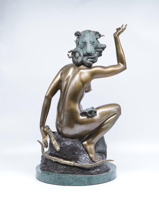 bronze lion limited edition figurative art sculpture stone base close-up