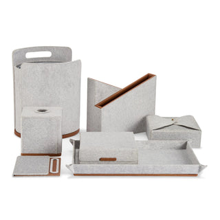 burnished desk organizer 7-piece set suede interior leather inserts front view