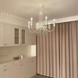 Vintage Chandelier Light – White Metal & Glass Luxury Crystal Tassel Fixture