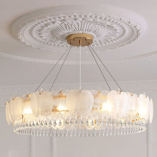 Luxury feather crystal chandelier round iron frame pendant