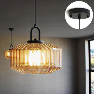 Mid Century Pendant Light – Striped Glass Lamp with E27 Bulb Base for Living Room