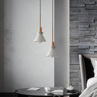 Suspension en Béton - Lampe Cône Moderne Blanche avec Longueur de Suspension Ajustable