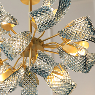 Luxury copper blue chandelier glass ceiling fixture dining area